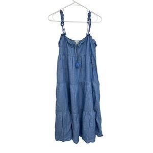 J Crew Beachwear Dress Tiered Chambray Linen Cotton Blend Size XS